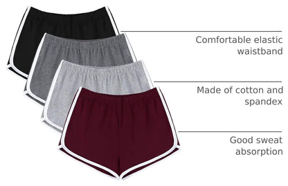 4 Pack Yoga Short Pants Cotton Sports Shorts Gym Dance Lounge Shorts Dolphin Running Athletic Shorts for Women