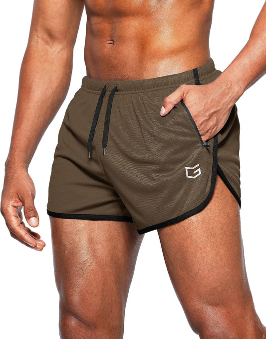 Men'S Running Shorts 3" Gym with Zipper Pockets | Breathable Mesh Fabric, Built-In Brief Support, Split-Leg Mobility, Inner Drop-In Pocket, Training and Workout Wear