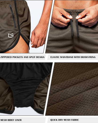 Men'S Running Shorts 3" Gym with Zipper Pockets | Breathable Mesh Fabric, Built-In Brief Support, Split-Leg Mobility, Inner Drop-In Pocket, Training and Workout Wear