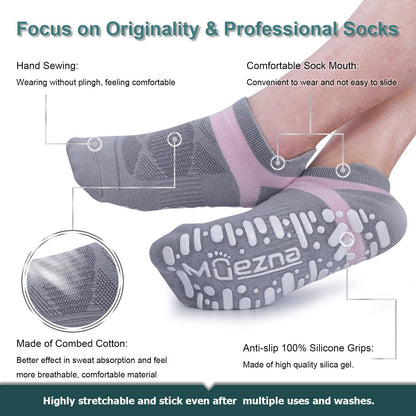Pilates Socks Grippy Socks Woman Non Slip Grip Yoga Socks with Grips | anti Skid Sock for Barre Hospital with Cushion, Bottom, Slip Resistant Socks Size 9-10,For Adult, Elderly, Pregnant