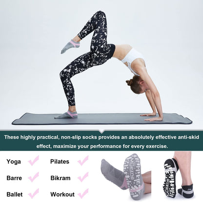 Pilates Socks Grippy Socks Woman Non Slip Grip Yoga Socks with Grips | anti Skid Sock for Barre Hospital with Cushion, Bottom, Slip Resistant Socks Size 9-10,For Adult, Elderly, Pregnant